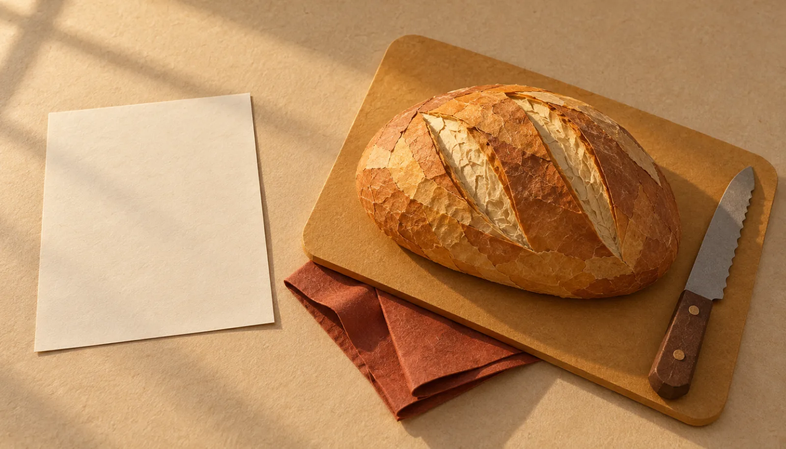 Pão com estilo papercraft e papel ao lado